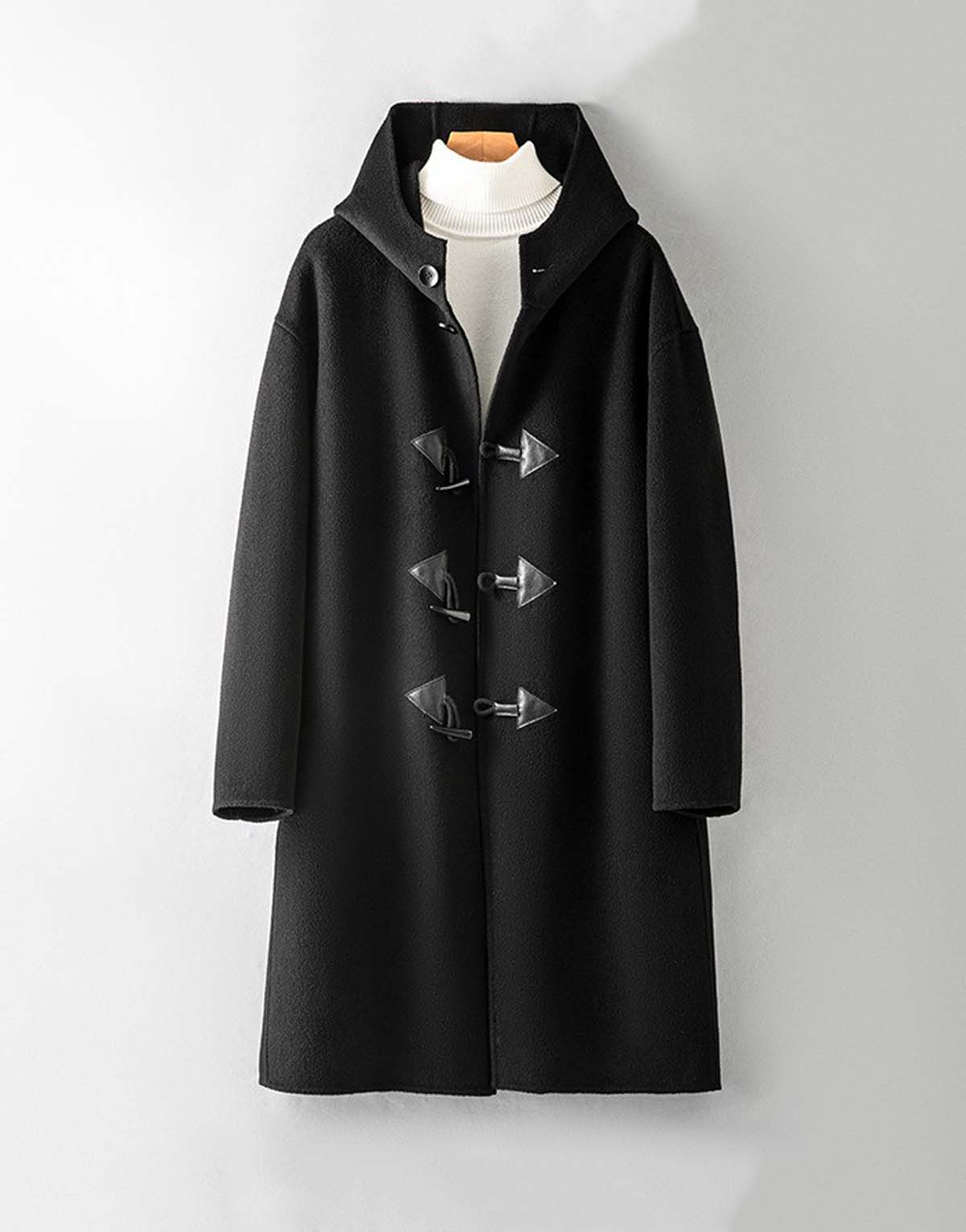 Black Horn Button 100PCT Wool Coat-w9011